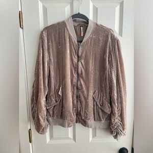 Free People Taupe Velvet Bomber Jacket
